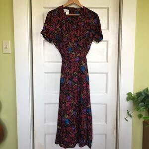 Vintage 90s Betsy’s Things 14P L Rayon Floral Maxi Dress Dark Cottagecore Petite